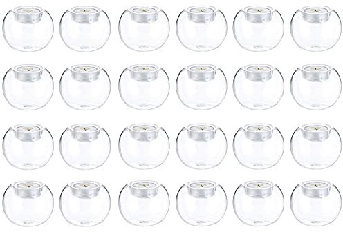 NUPTIO Tea Light Candle Holders Glass: 8cm 24 Set of Bubble Glass Clear Tealight Candleholder Wedding Party Table Centrepieces Christmas Home Dining Tabletop Decor DIY Gifts