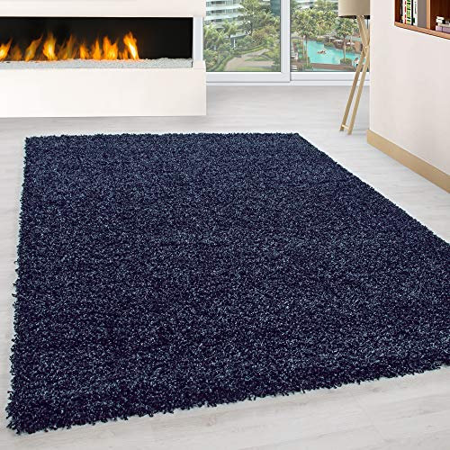 HomebyHome Shaggy Teppich 200x300 Wohnzimmer (200x290 cm) - Shaggy Teppich Hochflor Marineblau Extra Weich und Flauschig - Langflor Teppiche für Schlafzimmer, Küche, Flur - Carpet, Halı, Kilim