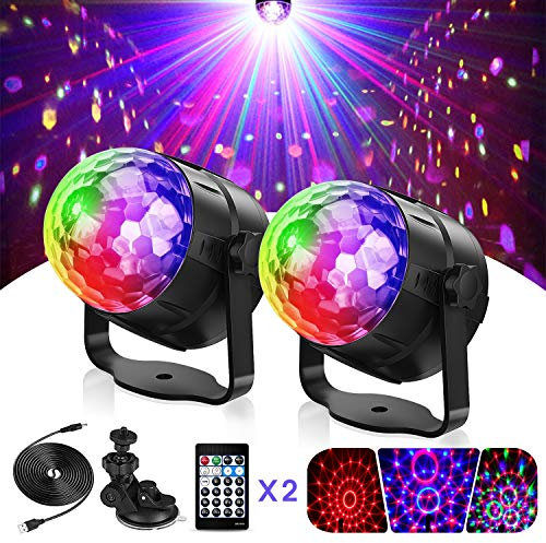 ICNOW 2PZ Luci Discoteca LED,15 Colori Lampada da Palco USB Lampadina Rotante Telecomando con Ventosa,DJ Luce di Scena per Auto,Party,Compleanno,Festa,Regalo [Classe di efficienza energetica A]