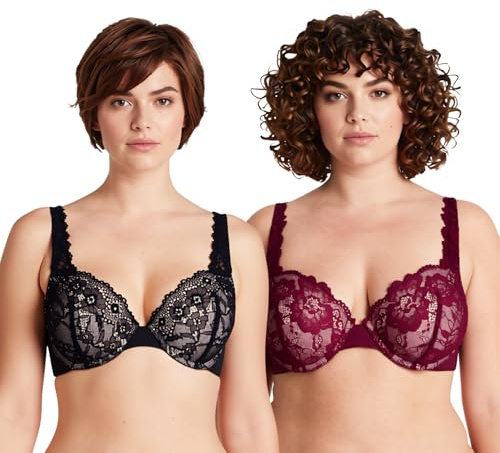Curve Muse Tallas Grandes +1,5 Taza Sujetadores con Aros-x2 | Media copa, Push Up, Acolchado, Balconette, Transpirable, Tirantes ajustables