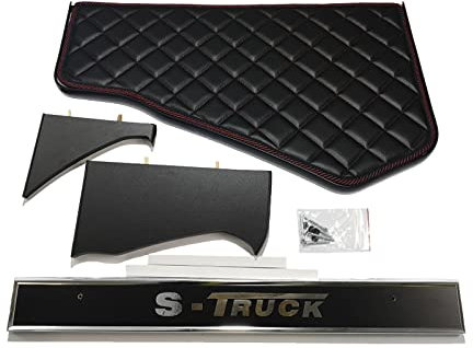 KRAM-TRUCK Gesteppter Mitteltisch für Auto, Kompatibel mit SCANIA S/R ab 2017 Neue Generation, Schwarz mit rotem Faden, Lederimitat auf Schaumstoff 10 mm, Hygienezertifikat