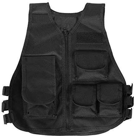 Kinder Taktische Weste Tarnweste Nylon Armee Militärweste für Kinder Spiele Training(L-Schwarz)