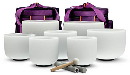 TOPFUND 6-12 inch Chakra Set of 7 Crystal Singing Bowls with Heavy Duty Carrying Cases and Singing Bowl Mallets