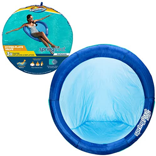 SwimWays Spring Float Papasan Chaise Longue de Piscine Gonflable avec Valve Hyper-Flate Bleu