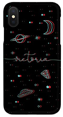 Tirita Personalised Initials Custom Hard Phone Case Compatible with iPhone X & Xs Cartoon Moon and Stars