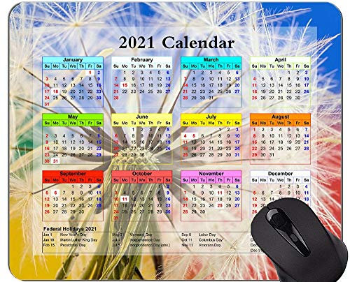 Gaming Mouse Pad 2021 Jahreskalender mit Feiertag, Flower Dandelion Wild Flower Mouse Pad mit genähter Kante