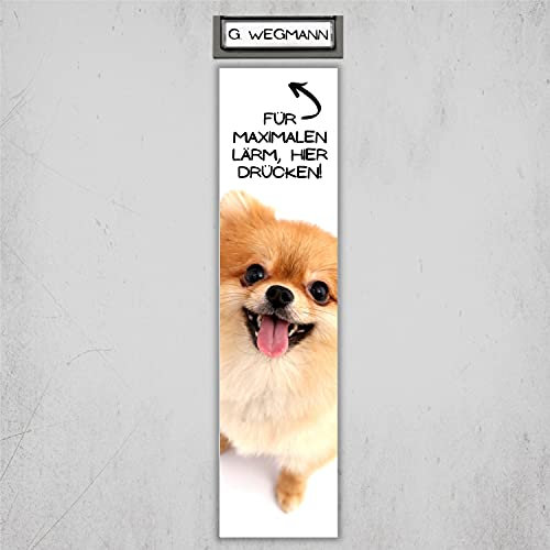 Pomeranian Pom Zwergspitz Schild Klingel Lärm Hund Spruch Türschild Hundeschild Fun cool Design Geschenkidee lustiger Spruch Hundemotiv Aluminium Wetterfestes Hundeschild