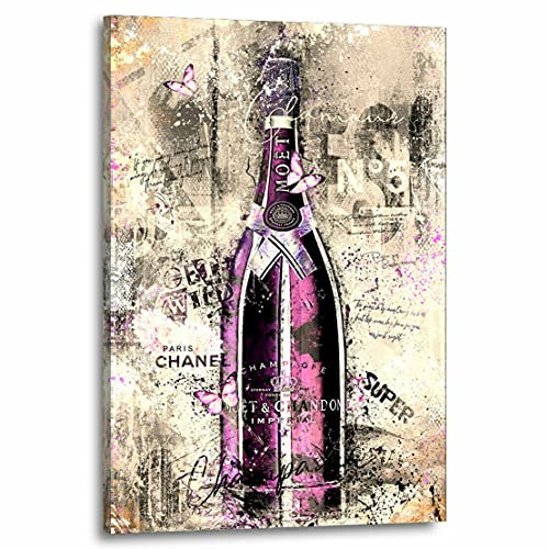 Kunstgestalten24 Leinwandbild Champagner Lifestyle Retro Wandbild Moderne Raumdekoration für große Wandbilder, Größe: 60x40cm mit 2cm Rahmen