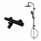 ENKI, Dune, BBT0251, Black, Thermostatic Deck Mounted Bath Shower Mixer Valve with Dual Rigid Riser Kit, Brass, Square 200mm Ultra Slim Overhead Shower & Handset, Anti-Scald, Modern, 1-Year Guarantee