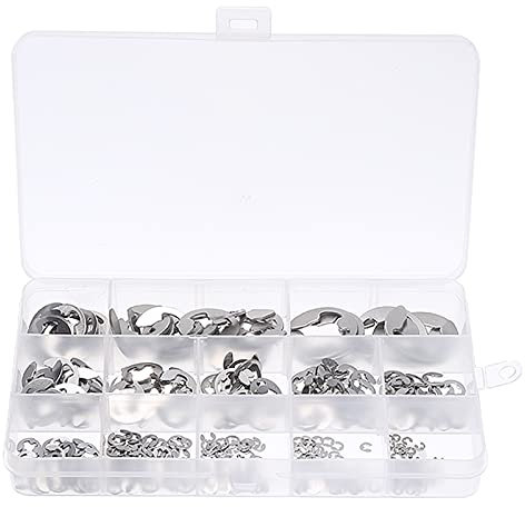 Edelstahl E-Clip Sicherungsscheiben für Wellen Externe Haltering Snap Unterlegscheiben 1,5 bis 15 mm mit Aufbewahrungenbox Sicherungsring Sortiment Kit für Wellennut Maschine Automotive (400)