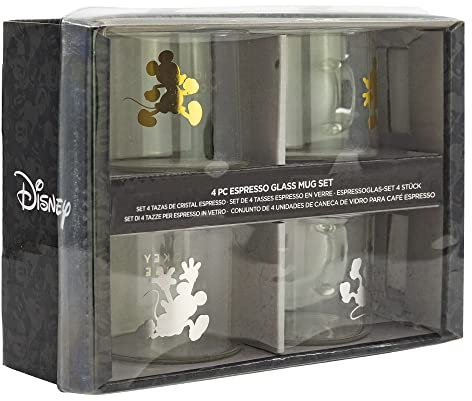 Set DE 4 Tasses À Espresso DÉCORÉES. FABRIQUÉES en Verre. 100 ML | Mickey