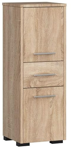 3xEliving KORALIA D2SZ1 Hochschrank, Badezimmerschrank in Sonoma Eiche 85x30x30