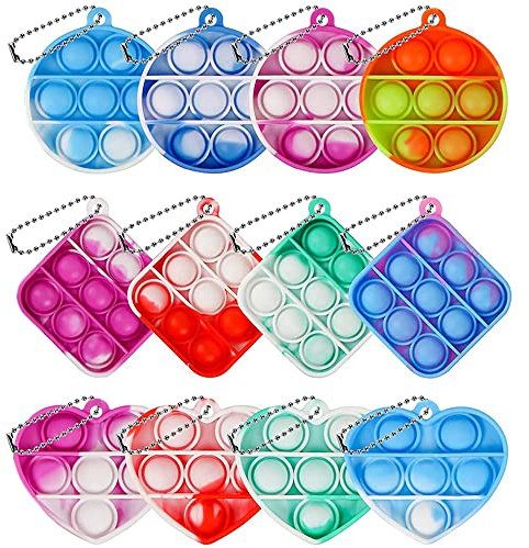 12 pièces Mini Bubble Bout Doigts Jouet, Mini Tie Dye Bubble Jouet, Porte Clé Fidget Toy, Mini Pop Bubble Fidget Toy, Mini Bubble en Silicone Jouet, pour Adultes et Enfants (Couleur Aléatoire)