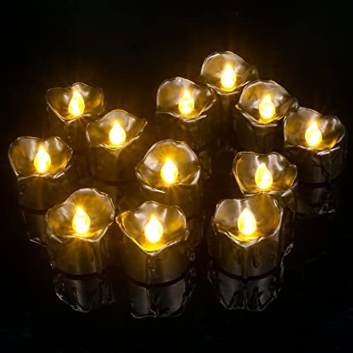 PChero Black LED Tea Light Candles, 12pcs LED Battery Operated Tea Lights Electric Flameless Flickering Tealights for Home Holiday Halloween Themed Party Decoration – Warm Yellow