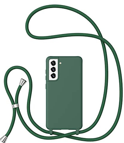 ZTOFERA Handykette Hülle Kompatibel mit Samsung Galaxy S21 5G, Liquid Silikon Handyhülle mit Umhängeband, Schutzhülle mit Band Kordel zum Umhängen Necklace Hülle für Samsung S21 5G, Dunkelgrün