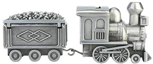 Hapivida Zug-Spardose, Versilbertes Retro Sparschwein Gelddose mit 2 Wagen, Zahn und Curling Box für Baby Taufgeschenk