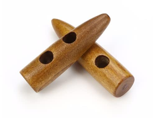 12 Stück Knebelknöpfe braun 50mm Keil braun Knebel, 2 Löcher (6,5mm) Keilform längliche Knöpfe Keilknöpfe zum annähen nähen basteln - Jackenknöpfe Mantelknöpfe