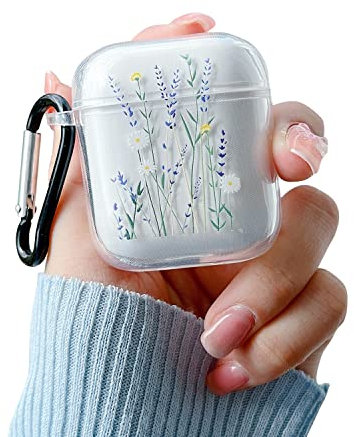 ZTUOK Kompatibel mit AirPods 1 und 2 Hülle für Damen und Mädchen, klares süßes Blumen-Design, mit Schlüsselanhänger, stoßfest, weiche TPU-Hülle für AirPods 1 und 2 (Lila)