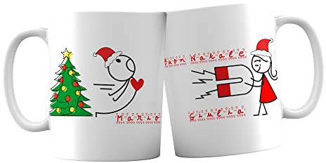 Bulabadoo Coppia Tazze Natale Personalizzabili - Gadget Natalizio - Innamorati - Calamita d'Amore - Coppie - Pensieri Natalizi - Love - Tazza con Nome