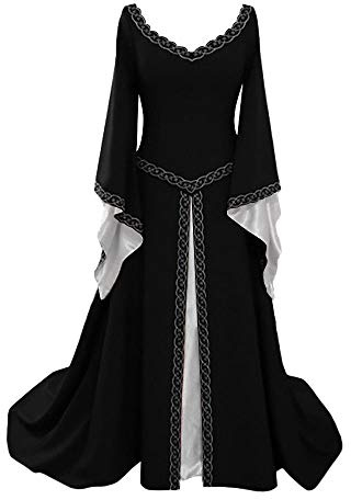 YUDATPG Medieval Dress for Women Halloween Costume Gothic Gown | Vintage V-Neck & Flared Long Sleeves，Perfect for Themed Party, Cosplay