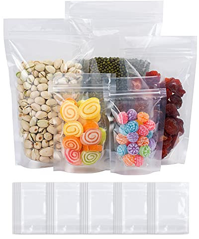 YOFADCI Resealable Pouches, Sealable Bags, Transparent Stand Up Food Bags, Clear Zipper Lock Bags, Sealable Pouches, Applicable for Nuts, Grain, Coffee Beans, Tea Leaves, Spices, etc. 12x20cm 50PCS