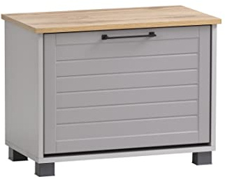 Schildmeyer Jelda Schuhbank, Holzwerkstoff, platingrau/Eiche Landhaus Dekor, 62 x 34,1 x 47,2 cm