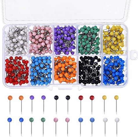Karte Nagel Pinnadeln 500 Stück Bunten Stecknadeln mit Kopf 1/8 Zoll Pinnadeln Reißnägel Pinnwandnadeln Push Pins für Pinnwand-10 Farben