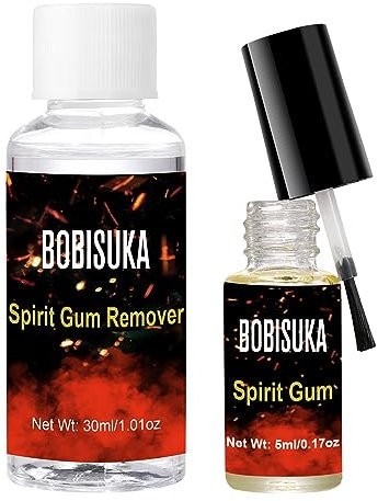 BOBISUKA Hautkleber Gesicht & Entferner - Gesichtskleber für Effektschminke, Halloween, Bühnenschminke, Karneval, Theater, Professioneller Spirit Gum, körperkleber, kosmetikkleber