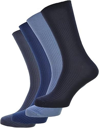 Mr. Gadget's Solutions 3 pares de calcetines para diabéticos para hombre, parte superior suelta, no elásticos, 100 % algodón, mezcla azul, azul