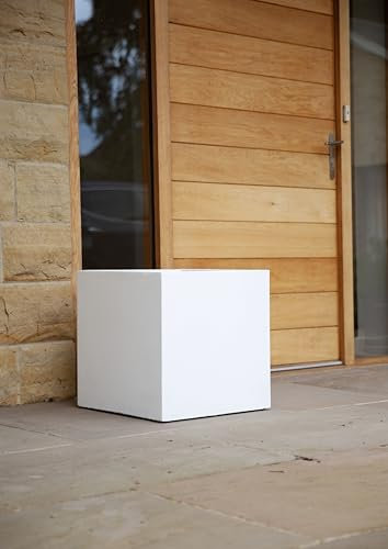 50cm White Urban Square/Cube Planter - Flower Pot- Modern - Contemporary - Landscape Design - Stonelite/Improved Fibreclay