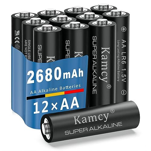 KAMCY Pilas AA alcalinas, Lote de 12, 1,5V LR06 Batería AA, Pilas Desechables para Juguete, Reloj Despertador, Mando a Distancia portátil y Otros Dispositivos Diarios