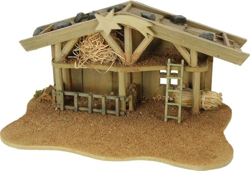 FADEDA Stall mit Komet, abnehmbar/Höhe:17 cm/handbemalt/detailgetreue Krippen Figuren - Weihnachten Tisch Dekoration Krippe Zubehör