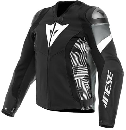 Dainese Motorradjacke Avro 5 Leather Jacket sportliche Lederjacke, BLACK/WHITE/ANTHRACITE, 56