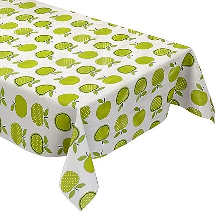 KEVKUS Wachstuch Tischdecke 06023-01 grüne Äpfel Obst wählbar in eckig, rund und oval - Größe oval 120x160cm Schnittkante