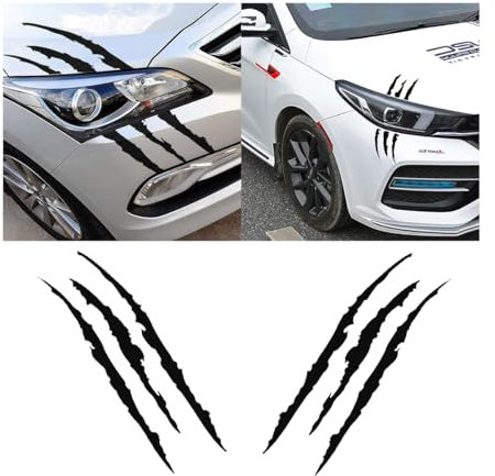 JNNJ 2 Pezzi Artiglio Graffio Auto Adesivo, Impermeabile Mostro Artiglio Graffio Decalcomania, Mostro Riflettente Graffio Striscia Marchi Artiglio Marchi Faro Decalcomania, Per Auto Moto(Nero)