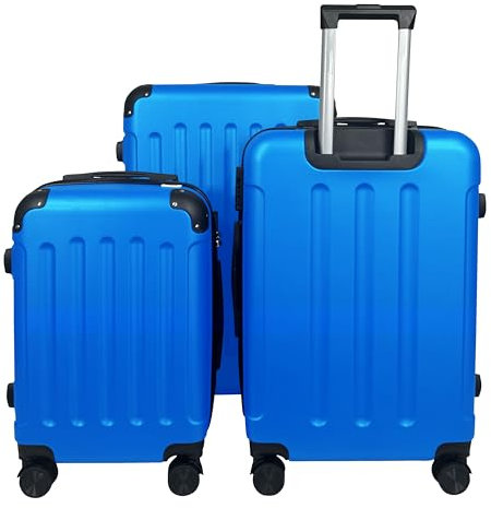 MY TRAVEL BAG Hartschalen-Koffer Reisekoffer ABS Koffer (Handgepäck-Mittel-Groß-Set) 4 Doppel-Rollen Trolley (Hellblau, 3er Set)