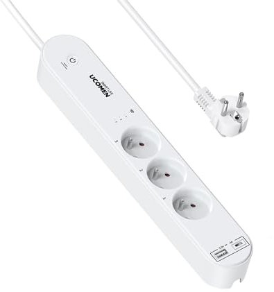 Ucomen Prise Multiple Intelligente,16A Multiprise WiFi avec 3 Prises et USB A+C Compatible avec Alexa, Google Home, Smart Life App, Fonction de Minuterie,Interrupteur,1,5 m,3680W,Blanc