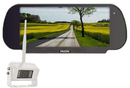 Falcon Full HD Rückfahrkamera Kabellos mit 7-Zoll Spiegelmonitor - Digitale Funk Kamera 2,4 GHz für Auto, Wohnwagen, Wohnmobil & LKW - Bis zu 40m Übertragung, Nachrüsten von Transportern Auto Zubehör