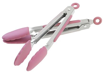Wiltshire Mini Silicone Kitchen Tongs 18cm, Set of Two, Cooking & Serving Tongs, Salad & BBQ Tongs, Stainless Steel, Heat-Resistant Utensil, Non-Stick, Non-Scratch Tip, Studio Pink, 21x3.2x2.7cm