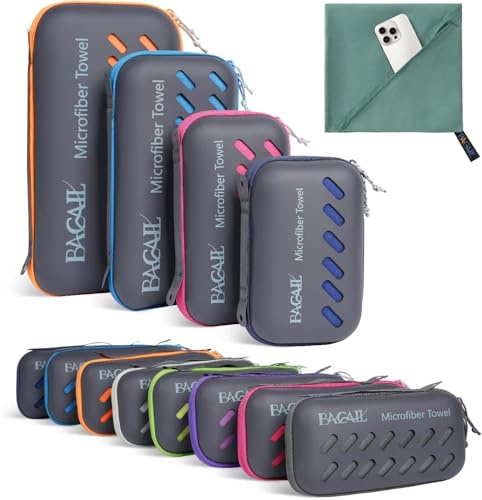BAGAIL Mikrofaser Handtuch - Kompakt, Ultra Leicht, Schnelltrocknend - Microfaser Handtücher mit Atmungsaktive Eva Box - Perfekte Sporthandtuch, Strandhandtuch, Reisehandtuch und Badehandtücher