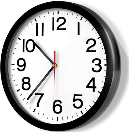 Retoo Reloj de Pared inalámbrico analógico silencioso Reloj Redondo Funciona con Pilas Adecuado para Cocina, salón, Oficina, Entrada, Decorativo, 20 cm, Negro
