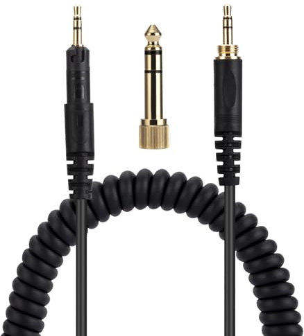 ATH-M40X M50X M70X Ersatz-Audiokabel, kompatibel mit Audio Technica Kopfhörern, 3,5 mm (6,35 mm) auf 2,5 mm Stereo-Klinkenstecker, Spiralkabel, 1,4 Meter, Schwarz
