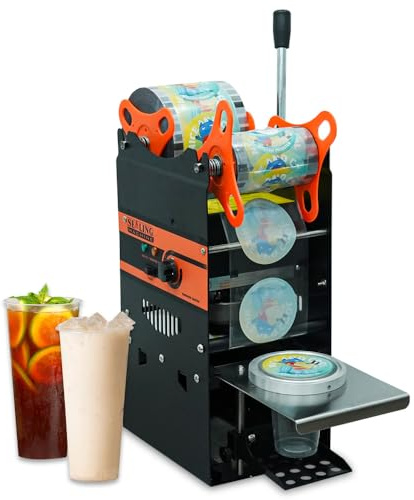 Manual Tea Cup Sealer Machine, 300-500 Cup/h Manual Bubble Tea Sealer Machine, Bubble MilkTea Sealing Machine, 90/95mm Diameter Cup Sealing Machine, Black