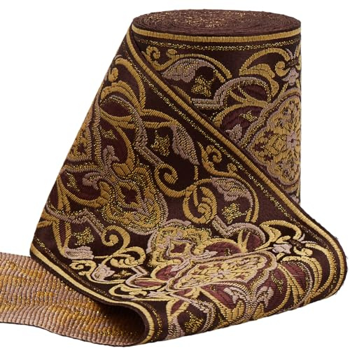GORGECRAFT 5 m Vintage Jacquard Bordüre 9cm Breit Boho Band Helles Khaki Polyester Stickerei Ethnisch Gewebter Blumenstoff Spitzenbesatzrolle Zum Nähen von Kleidung Handgefertigter Tasche Geschenk
