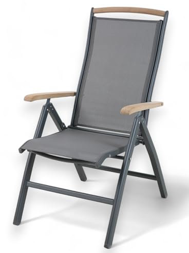 ALEOS. Hochlehner Trinidad Aluminium Gartensessel Hochlehner mit Armlehnen echt Teakholz 7-Positions Sessel 7-Fach verstellbar Outdoor Textilgewebe klappbar, Größe:1 Stück