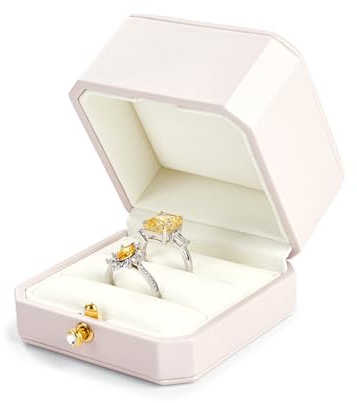 Oirlv Rosa PU Leder Ring Box,Ringbox Hochzeit für 2 Ringe,Antrag, Verlobung und Jahrestag
