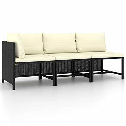 Gecheer 3-TLG. Gartenmöbel Sofa Polyrattan Lounge Couch Gartenliege Gartensofa Terasse Balkonmöbel Garden Lounge Sofa Garten Lounge Set mit Kissen Poly Rattan Schwarz