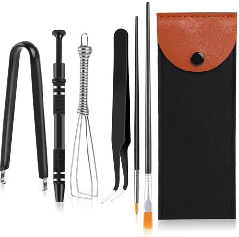 Keyboard Remover Tool Kit-6-Piece Set, Switch Puller, Keycap Puller, Lubricating Pen, Cleaning Brush, Tweezers, 4-Jaw Gripper, and Key Cap Puller for Mechanical Keyboards with Black Felt Bag