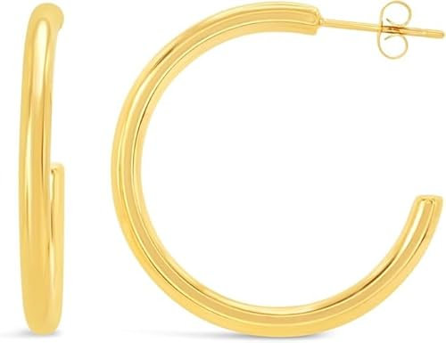 ARS-ARGENTI Creolen Ohrringe Damen Mädchen Sterling Silber 925 Gold 18K - hypoallergen (Für den Alltag und die Party danach! LUNA Edelstahl 18K vergoldet 32x3mm)