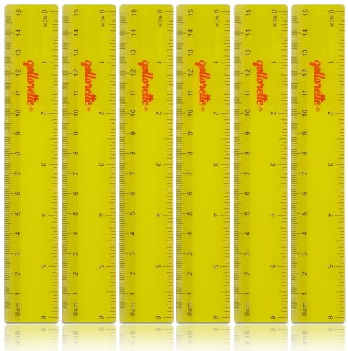 qollorette Lineal Herrscher 15 CM Transparentes Grundschule Plastiklineale mit Zentimetern und Zoll Durchsichtiges Lineal, 6 Einheiten Kunststoff Lineal für Schule Büro Zuhause